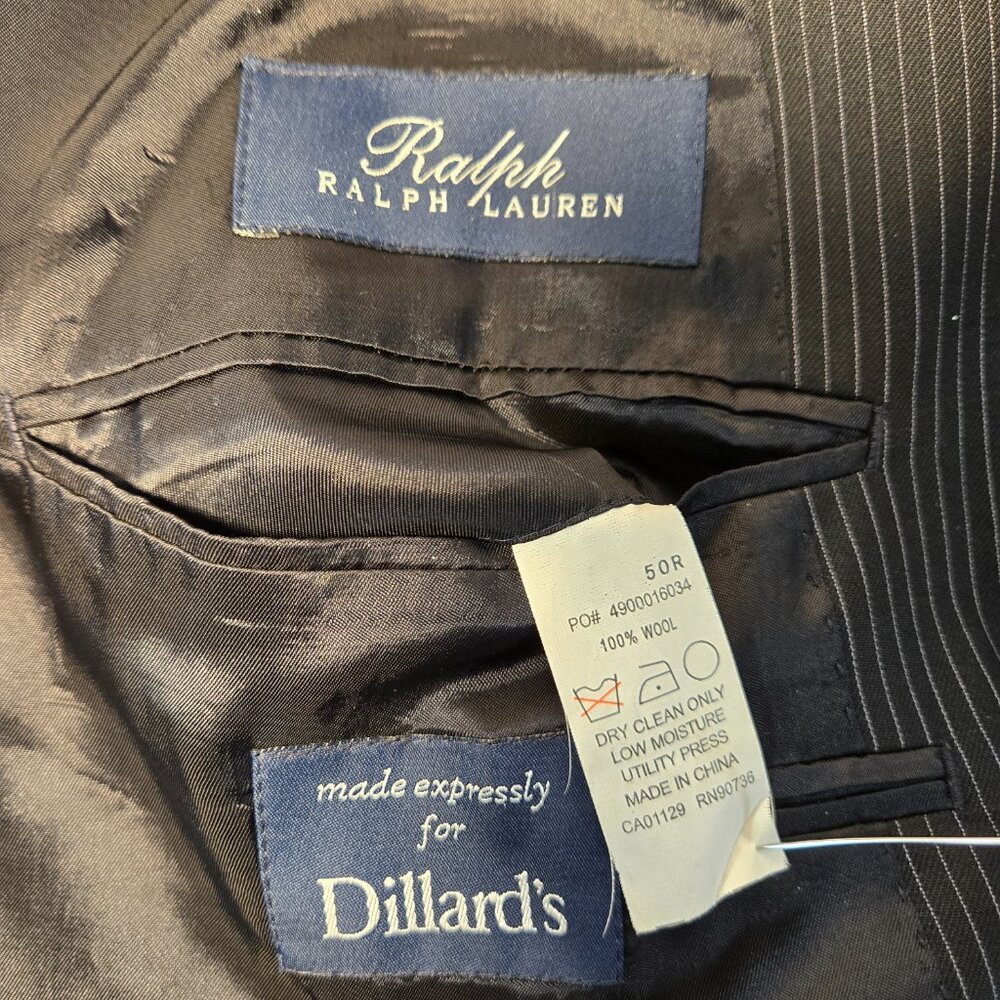 RALPH LAUREN Dillard's BLACK 100% Wool WHITE Pinstripe Blazer Men's Size 50R. - Picture 14 of 17
